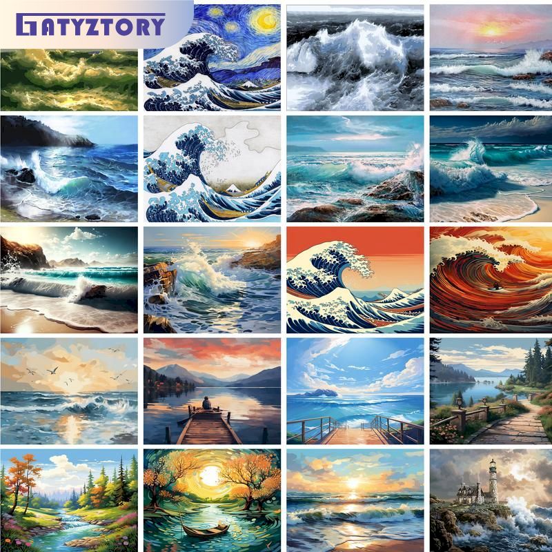 Art Craft Number - GATYZTORY Çerçeveli Okyanus Plaj Nehir Manzara